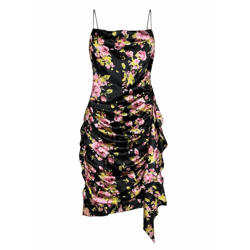 Likely Asta Floral Print Satin Mini Dress Ruffle Side Ruch Size 6 - Picture 3 of 12